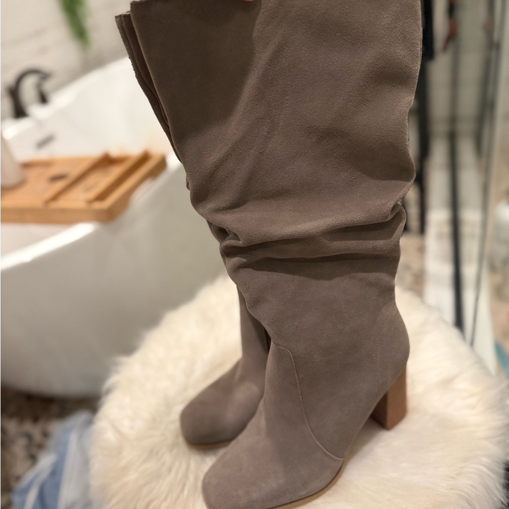Splendid Suede Heeled Boots in Taupe